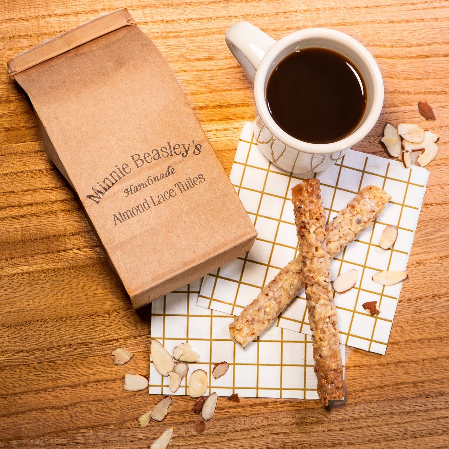 1. almond lace tuiles
2. handmade cookies
3. gourmet cookies
4. almond cookies
5. buttery cookies
6. crispy cookies
7. delicate cookies
8. thin cookies
9. golden cookies
10. caramelized cookies
11. sweet treats
12. baked goods
13. dessert cookies
14. artisan cookies
15. premium almonds
16. rich butter
17. handcrafted
18. minnie beasley
19. tuiles
20. cookies
21. food photography
22. delicious cookies
23. perfect gift
24. holiday cookies
25. wedding favors